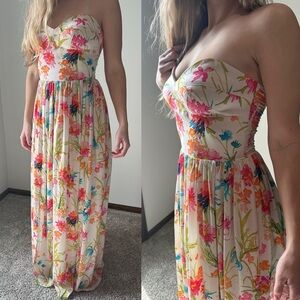 Amanda Uprichard Cream Floral Maxi Dress with Pink, Orange & Blue Accents